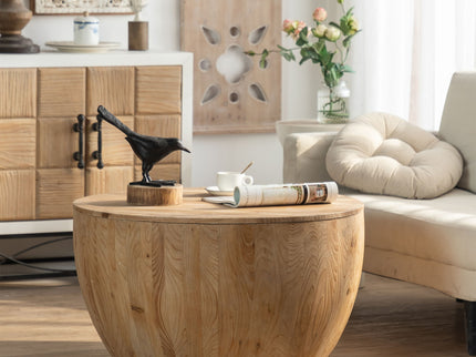 Vintage Style Barrel Coffee Table With Storage