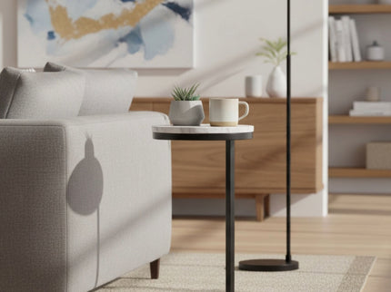 Cerro - Round Accent Table - Antique Bronze / White Marble