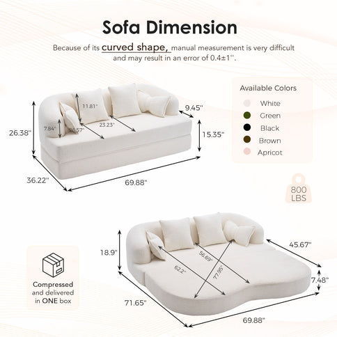 Foldable Sofa Bed, Boneless Couch Convertible Sleeper With 4 Pillows