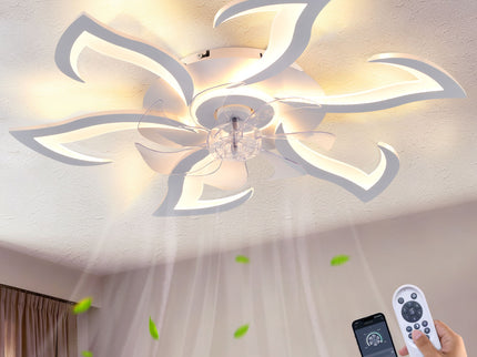 Flower Ceiling Fan With LED Dimmable Light, Flush Mount Ceiling Fan With Remote Control, Low Profile Design, 6 Speeds, Timing Function