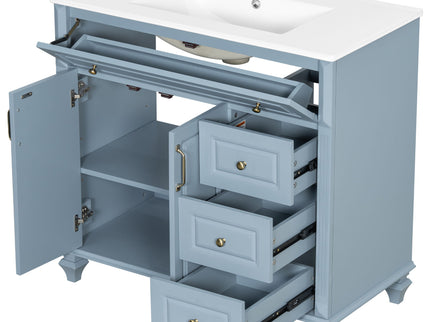 Modern Bathroom Vanity With Sink, 3 Drawers & 2 Doors