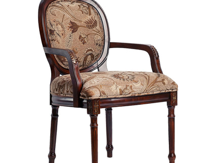 Bernice - Oval Back Chair With Floral Carvings - Brown / Beige Gray
