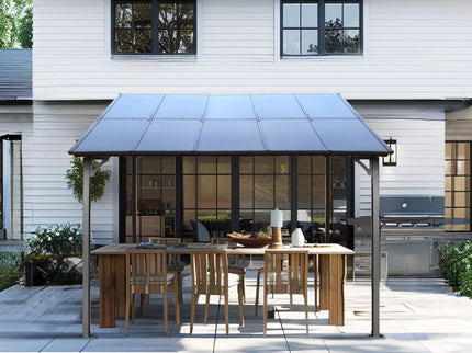Wall Mounted Outdoor Pergola Gazebo, Heavy Duty Metal Awning With Roof