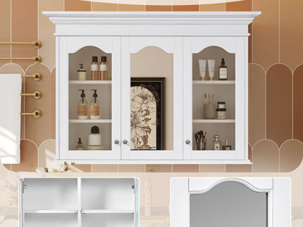 Medicine Cabinet With Mirror Door And Adjustable Shelves, Wall-Mounted Bathroom Storage Cabinet - White