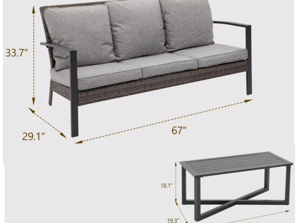 2 Piece Patio Set With Cushions & Coffee Table