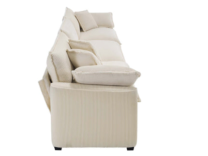 Modern Upholstered 4 Seater Fabric Sofa With Arm And Throw Pillows