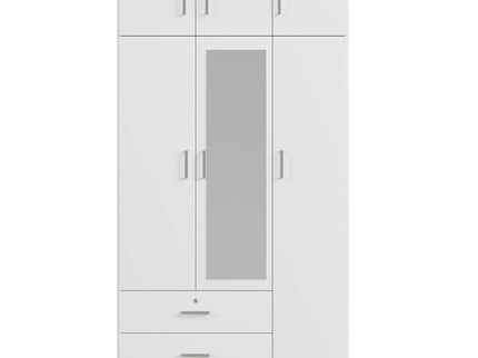 Modern 3 Door Mirror Wardrobe With 2 Drawers And Top Cabinet