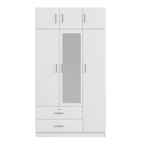 Modern 3 Door Mirror Wardrobe With 2 Drawers And Top Cabinet