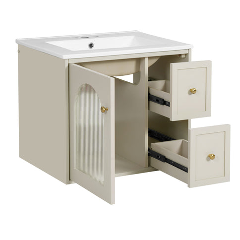 Wall-Mounted Bathroom Vanity Set With Sink, 2 Drawers And Soft-Close Door