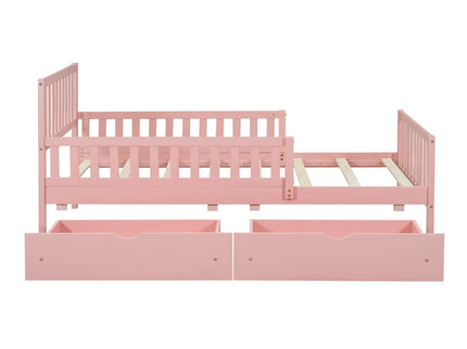 Platform Bed With Guardrails On Both Sides And 2 Storage Drawers