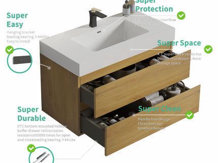 Alice - Bathroom Vanity With Sink, Large Storage Wall Mounted Floating Bathroom Vanity For Modern Bathroom
