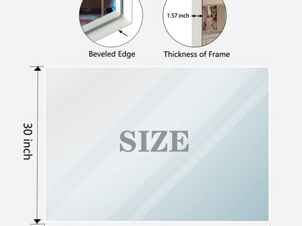 Rectangular Wall-Mounted Beveled Bathroom Mirror, Square Angle Metal Frame Wall Mounted Bathroom Mirrors For Wall (Horizontal & Vertical) - Glossy White
