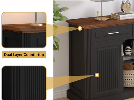 Fluted Sideboard Buffet Cabinet With 4 Doors And 3 Drawers