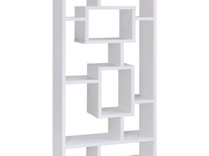 Geometric 10 Shelf Open Back Bookcase With Interlocking Shelves - White