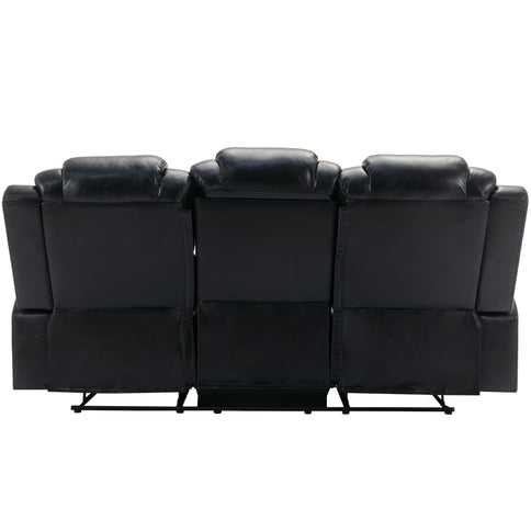 Home Theater Seating Manual Recliner Chair With Center Console And Led Light Strip For Living Room