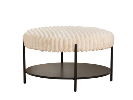 Modern Upholstered Round Ottoman Coffee Table With Storage Shelf
