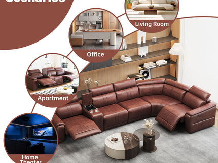 6 Piece Modular Sectional Sofa With 2 Cup Holders, Adjustable Recliners - Dark Brown