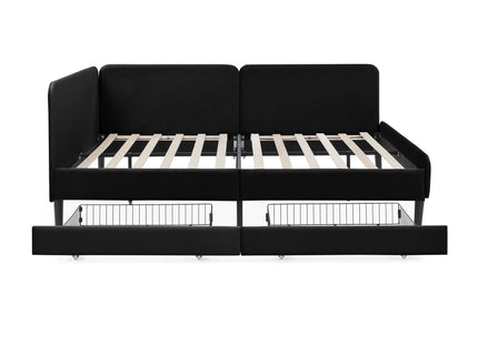 Upholstered Platform Bed Frame With 2 Storage Drawers And Adjustable Sofa Bed