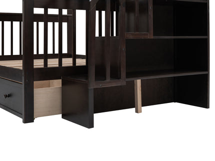 Stairway Bunk Bed With Storage And Guard Rail For Bedroom