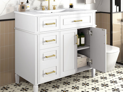 Bathroom Vanity With Sink, 4 Drawers, 2 Doors