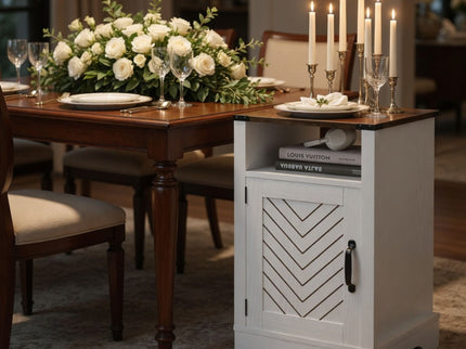 Farmhouse Nightstand With Charging Station & Storage