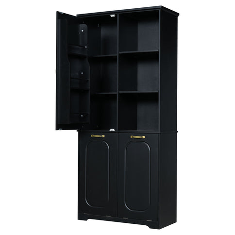 Freestanding Tall Storage Cabinet With 2 Tilt Out Hampers