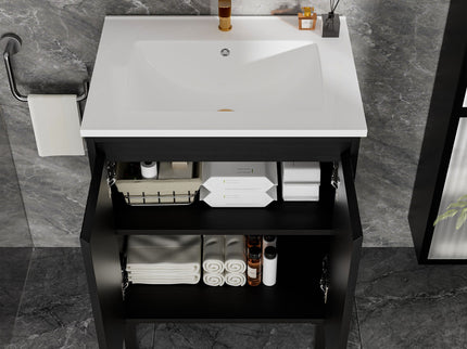 Bathroom Vanity With Ceramic Sink, Floor-Standing Design, Soft-Closing Drawers