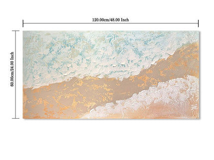 Neutral Beach Landscape Canvas Wall Art, Hand Painted Thick Textured Painting, Decor For Living Room - Beige / Blue
