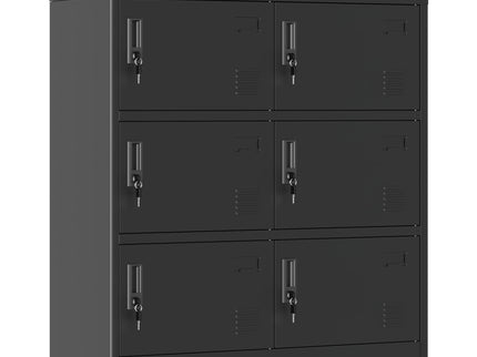6 Door Employee Storage Locker, Lockers For Office, Gym, School, And Home With Card Slot - Black