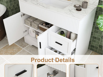Bathroom Vanity Set, Fluted Cabinet, Soft Close Doors, 3 Faucet Holes, Sink Included - White