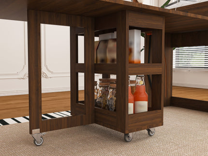 Extendable Dining Table With Power Socket, Lockable Casters, Storage Cabinet