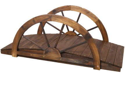 Wooden Garden Bridge Arc Footbridge With Half Wheel Railings Solid Fi - Brown