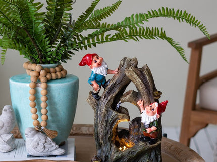 Decorative Woodland Gnome Water Fountain With LED Light - Brown