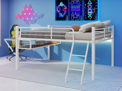 Loft Bed With Built In Desk, LED Light Strip