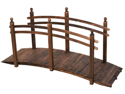 Outsunny - Fir Wood Garden Bridge Arc Walkway With Side Railings, Perfect For Backyards, Gardens, & Streams, Carbonized - Brown