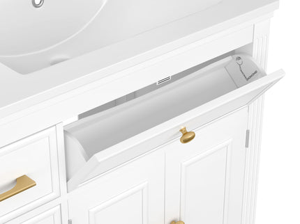 Modern Bathroom Vanity With Ceramic Sink, Freestanding, One Tip Out Drawer, 3 Side Drawers, Adjustable Shelf