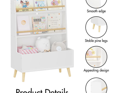 Bookshelf , Book Organizer With Toy Storage - White