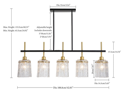 Chandelier 5 Light, Fixture Over Table - Black / Gold