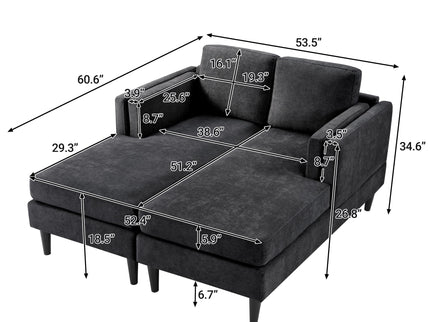 Chaise Lounge Sofa Bed With Dual Layer Armrests For Living Room