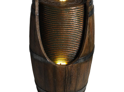 Rustic Barrel Water Fountain With LED Light