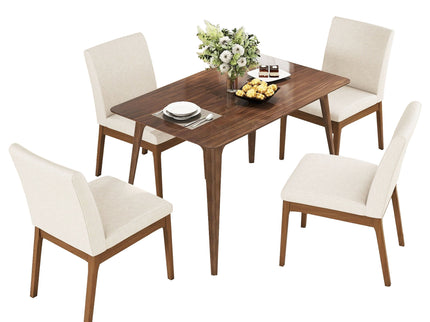 5 Piece Dining Set With Table And Upholstered Chairs - Light Beige / Walnut