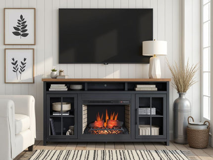 Fireplace TV Stand Console For TVs Up To 85" - Black / Whiskey