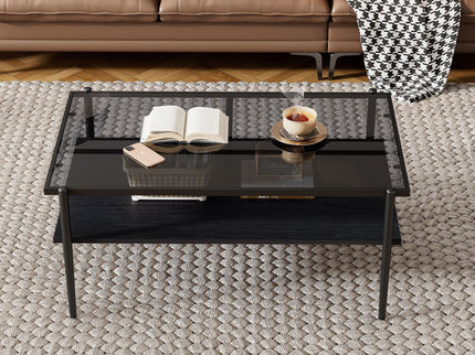 Rectangle Coffee Table With Tempered Glass Top And Legs, Modern Table For Living Room
