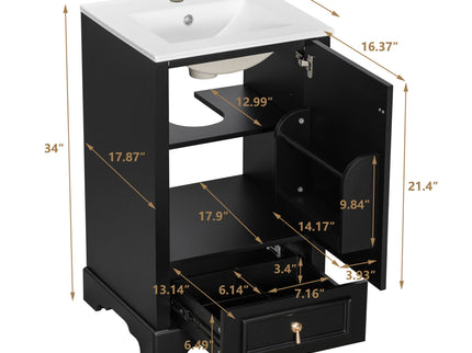 Bathroom Vanity With Sink, Soft Close Door, Adjustable U-Shaped Shelf