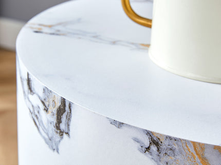 Elegant Cylindrical Table With Patterned Design For Versatile Use - White