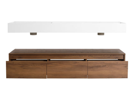 Contemporary Wall Mounted Bathroom Vanity With Dual Resin Sink And Soft Close Drawer