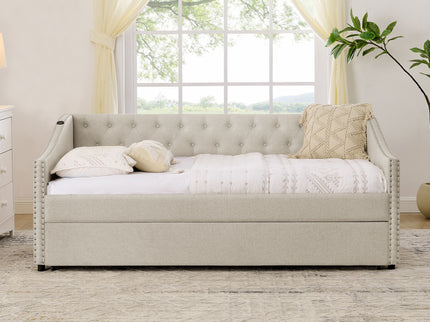 Upholstered Daybed With USB Charging & Pull Out Bed