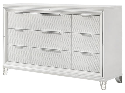 9 Drawer Dresser Cabinet With Picture Framed Fronts - White