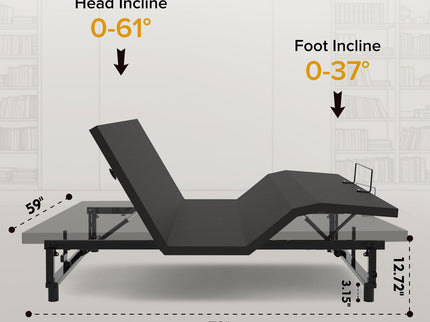 Adjustable Bed Base Frame With Wireless Remote, 4 USB Ports, Under Bed Nightlights, Zero Gravity