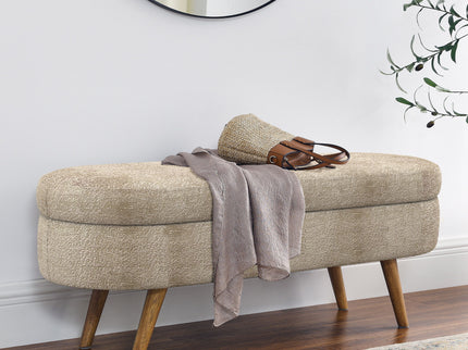 Modern Ottoman Oval Storage Bench With Rubber Wood Legs